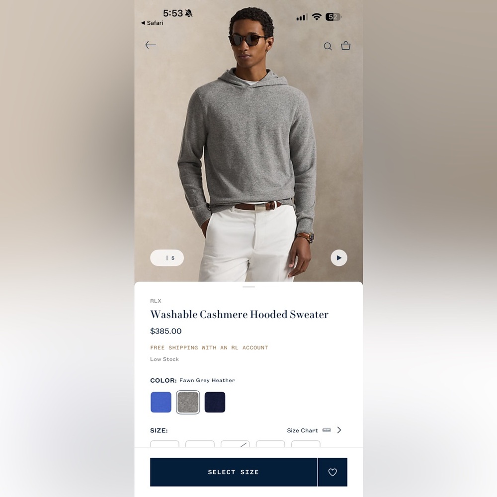 Ralph Lauren Gray Cashmere Crewneck Sweater - Crooked Stick Golf Club - Indy